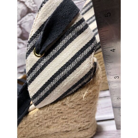 J.CREW Eloise Blue Striped Fabric Espadrilles Wedge Ankle Wrap Sandals Women 8M - Picture 11 of 16